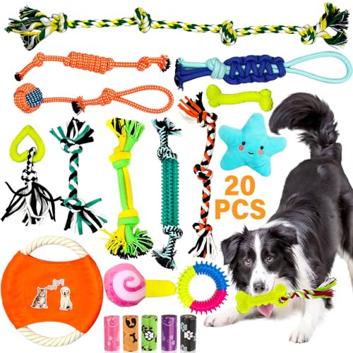 Snarflun 20 pezzi Giocattoli per Cani,Set Giochi Cane,Corda Cane Giochi per Cani di Piccola e Media Taglia, Giochi Interattivi Resistenti per La Pulizia dei Denti, Corda da Masticare