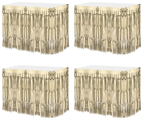 sourcing map Lametta-Tischröcke für rechteckige Tische, Lametta, 73,7 x 274,4 cm, champagnerfarben, goldfarben, metallische Folie, 4 Stück