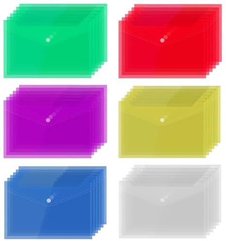 Rcbzzp 36 Stück Farbe Dokumententasche, Transparent Registermappen, Verschluss, A5, Wasserdicht, für Schule, Job, Büro und Zu Hause