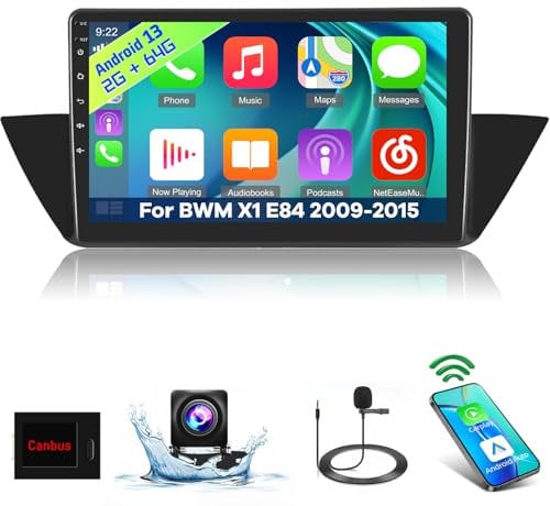 [2+64G] Radio Android 13 - Audio DSP de Pantalla Táctil de 10.1 Pulgadas para BWM X1 E84 2009-2015 - Carplay Inalámbricas y Android Auto, GPS, WiFi, Radio FM/RDS + Canbus + Cámara de Marcha Atrás