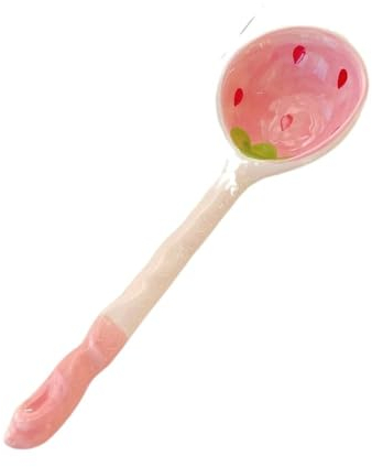 Generic Dessert Bowl and Spoon, Strawberry Shaped Ceramic Serving Bowls, Fruit Pattern Serving Spoon Ladles