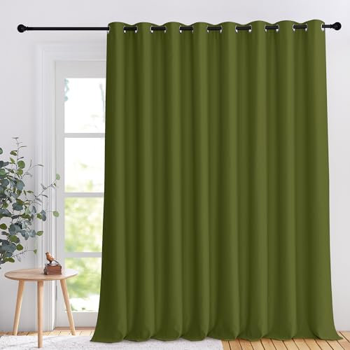 NICETOWN Black Out Sliding Door Curtain 108 inches Long, Grommet Patio Door Curtain Thermal Insulated Room Divider Drape for Bedroom/Living Room, W120 x L108, 1 Panel, Olive Green
