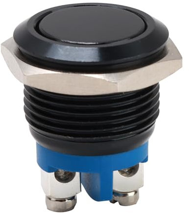 Wonvify Interruptor Pulsador 12 V, mini 16mm Momentáneo Boton Redondos de Metal, Interruptor de Palanca Universales Impermeable con Toma de Corriente, para Coche/Camión/Barco/Electrodomésticos, Negro