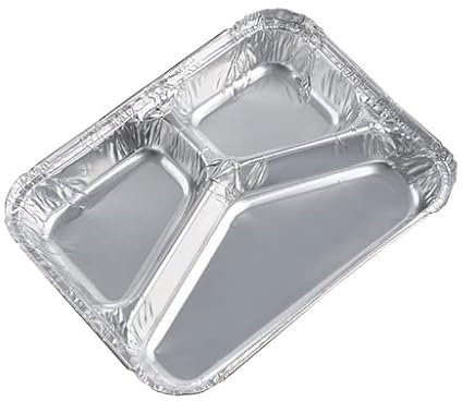 (Pack of 25) 3 Compartment Aluminium Foil Containers Disposable Food Trays with Lids Meal Prep, Takeaway, Catering, and Freezer Safe Recyclable Foil Trays Oven & Microwave Safe Organiser Restaurants