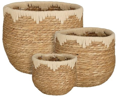 MICA Decorations Jorck Pflanzenkorb – 3 Stück – H 24 x Ø 26 cm – Seegras – Beige, Braun