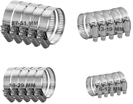 Set di morsetti a vite, in acciaio inox 304, 20 pezzi da 6 a 51 mm, fascette regolabili, tubi flessibili, morsetti per tubo della benzina, tubo del gas per la casa e più pantaloni, 4 dimensioni