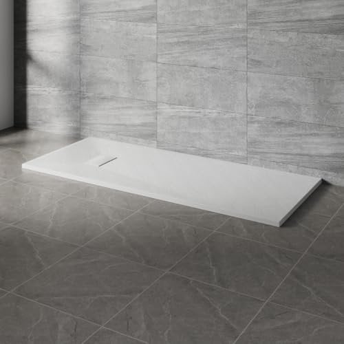 NRG 1800x700mm SMC Rectangle Shower Tray White Slip-Resistance Bathroom Shower Base Easy to Clean