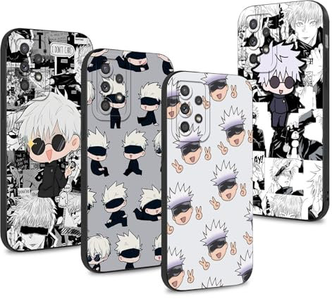 4 Stück Handyhülle für Samsung A52(5G) Hülle 6.5'', Anime Motiv Gojo Satoru Itadori Yuji Manga Muster Schutzhülle Jungs Case Schutz der Linse Design Silikon TPU Stoßfest, Schwarz1