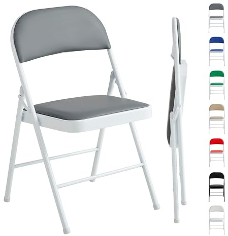 mcc direct 1 Stück Klappstuhl, Kunstleder Klappstuhl mit Metallrahmen und gepolstertem Sitz, einfach zu Falten und aufzubewahren für Zuhause, Büro, Esszimmer und Empfang (Grau)