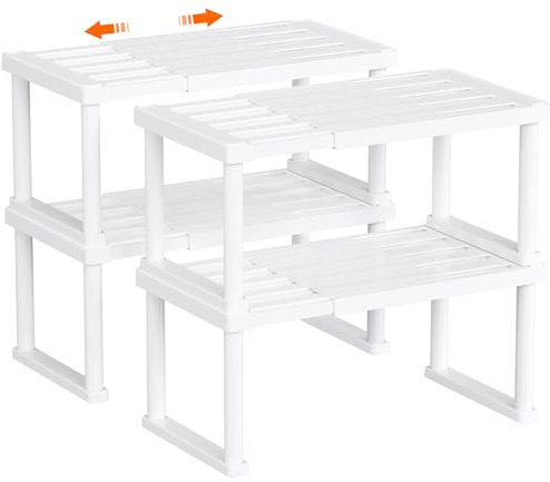 Lifewit Ripiani Cucina Salvaspazio, Set di 4 Scaffale Organizer Mensole Cucina Espandibili, Organizer Cucina Divisorio, Ripiano Armadio Interno, Saccessori Porta Spezie per Cucina, Bianco