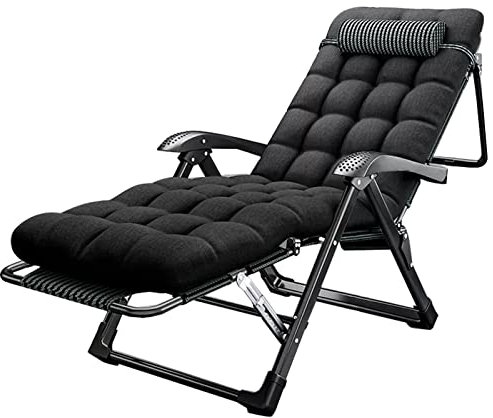 Sonnenliege für den Außenbereich, gepolstert, Relaxer, Liegestuhl für Erwachsene, Camping, Liegestuhl mit Armlehnen, tragbar, Reisen, Büro, Angeln, Innenbereich, Schwarz