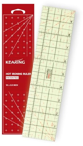 KEARING 2.5x10 Hot Hem Ruler - Heat Resistant Angle Seam Ironing Tool | Heat-resistant 2.5x10 ironing ruler with 30/45/60 degree angles and seam allowance lines. Non-slip translucent resin