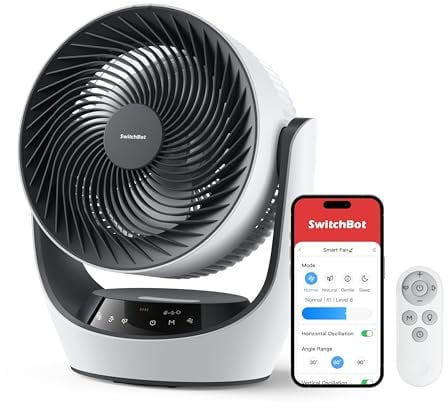 SwitchBot Ventilador de mesa inteligente, potente ventilador de escritorio USB silencioso para dormitorio, compatible con concentrador de control de aire requerido, 4 modos, temporizador 9H, batería