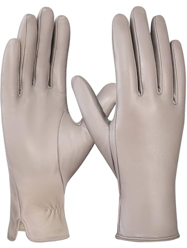 GSG SINCE 1998 Handschuhe Damen Leder Echtleder Gefüttert | Lederhandschuhe Damen aus chromfreiem Schafsleder mit Woll-/Fleecefutter, Touchscreen, ideal für Winter und Autofahren