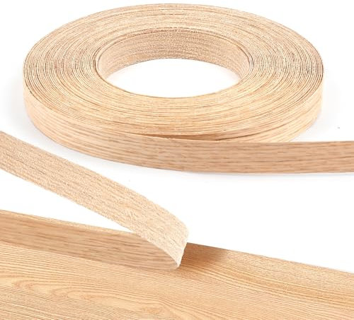 Real Oak Veneer Edging Tape, 20 m x 19 mm Iron on Edging Strip, Hot Melt Adhesive Wood Veneer Strip, Pre-glued Edge Banding Roll for Desk Cabinet Shelves Furniture Panels Restoration
