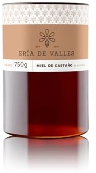 Eria de Valles – 100% natürlicher Kastanienhonig aus Asturien – holziges und blumiges Aroma, süßer Geschmack und salzige Noten – roher handwerklich hergestellter Honig (750 g)