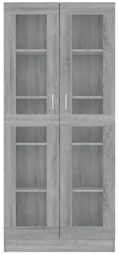 Eleganz Vitrine mit Glastüren: 82,5x30,5x185,5 cm Vitrinenschrank mit 2 Türen 5 Fächern - Sammlervitrine, Bücherschrank, Hochschrank, Glasvitrine Staubdicht für Wohnzimmer Schlafzimmer Büro