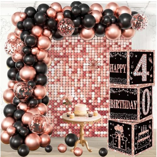Rose Gold 40th Birthday Decorations Boxes For Women - 3pcs Happy 40th Balloons Boxes, 40 Year Old Party Supplies Birth Theme Decorations For Women (40th)