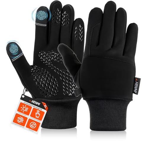 HENMI Fahrradhandschuhe Winter Herren Damen | Warme Winddichte Touchscreen-Handschuhe mit rutschfestem Grip für Radfahren, Wandern, Skifahren & Autofahren