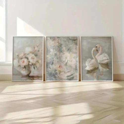 Vintage Pflanze Blumen Und Schwan Liebe Themen Leinwand Gemälde Poster Drucke Wand Kunst Moderne Wohnzimmer Dekoration 50X70Cmx3Pcs Kein Rahmen