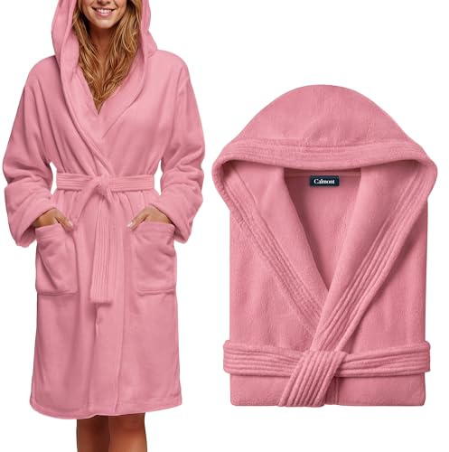 CALMONT Bademantel Damen aus 100% Baumwolle Frottee mit Kapuze I Oeko-Tex | Kuscheliger Morgenmantel für Frauen extra soft und langlebig. Ein Damenbademantel für Wellness & Sauna mit Gürtel und Tasche.
