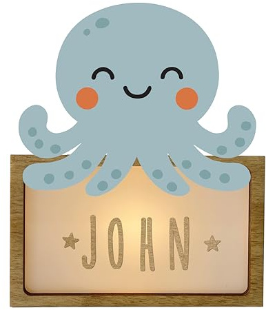 WONDEE Personalisierte Lampe mit Namen - Nachtlicht für Kinder Oktopus, Neugeborenes Geschenk Jungen und Mädchen, Taufgeschenk für Mädchen und Jungen (einschließlich USB-C-Kabel)
