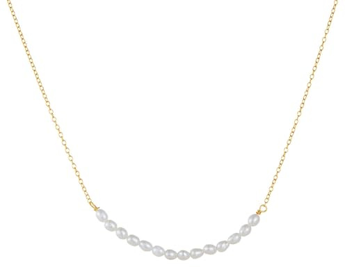 Musihy Goldkette Damen 585 Echtgold Mit Anhänger, 14 Karat Gelbgold Halskette mit Perlenanhänger, Rolokette: 40+5cm