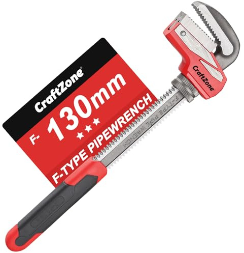 CRAFTZONE F-Type Pipe Wrench with Adjustable Large Opening Up to 130mm, Heavy Duty Steel Plumbing Tool with Drop Forged Jaw for Pipe Work and Comfortable Use