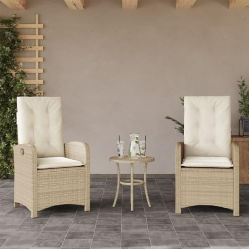 FWIKDUN Verstellbarer Gartensessel mit Kissen 2 STK. Beige Poly Rattan Gartenliege Relaxsessel für den Außenbereich