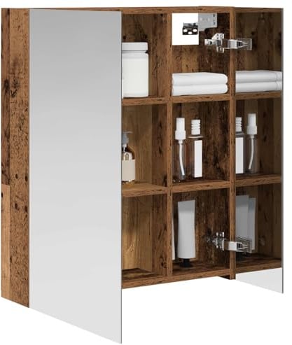 vidaXL Badezimmerspiegelschrank mit Regal Altholz 60 x 14,5 x 70 cm, Badezimmermöbel, moderner, rechteckiger Aufbewahrungsschrank, Wandspiegel, verstellbare Regale, praktisch
