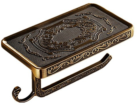 TentHome Antike Toilettenpapierhalter 2 in 1,WC Papierhalter Retro Papierrollenhalter Edelstahl Badezimmer Rollenhalter mit Ablage für Mobiltelefon/Badezimmerzubehör, 5 Farben (Antike Bronzen)