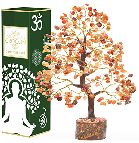 Carnelian Chakra Tree of Life - Crystal Tree for Positive Energy, Handmade Gemstone Tree - Feng Shui Decor, Good Luck Money Tree Bonsai - Orange Healing Crystals for Sacral Chakra, Prosperity Gift