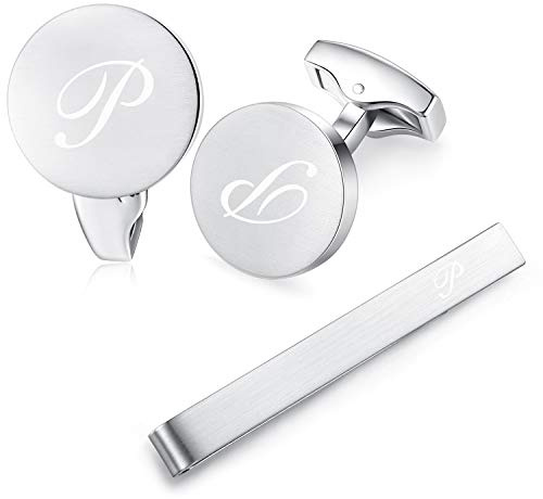 HONEY BEAR Manschettenknöpfe Krawattennadel Set Initialen Buchstabe Herren Hochzeit Cufflinks Manschettenknopf Silber