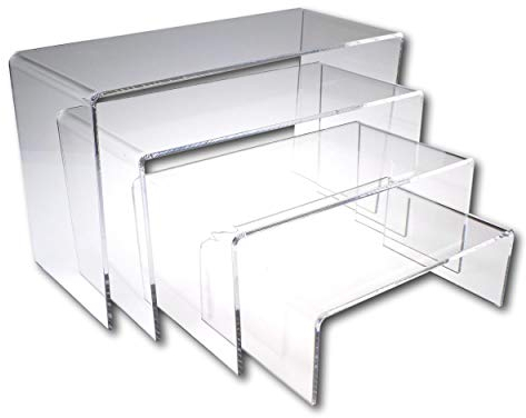 EPOSGEAR Nesting Plinths Clear or Coloured Acrylic Plastic Retail Riser Tiered Counter Display Stands - Perfect for Shops, Stalls, Ornaments, Models etc (Clear, Full Set of 4 Stands)