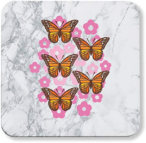 Hippowarehouse Butterfly flowers pattern printed coaster gloss finish durable backing 9cm x 9cm 2 pack