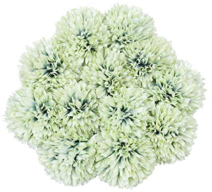 Tifuly Künstliche Hortensie Blumen, 11 Zoll Seide Pompon Chrysantheme Kugel Blumen für Hausgarten Party Büro Dekoration, Braut Hochzeitssträuße, Blumenschmuck, Mittelstücke (Grün-12 Stück)