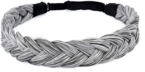 BOBIYA 2 Stränge Kunsthaar Geflochtenes Stirnband Klassisches Chunky Geflochtenes Stirnband Elastisches Stretch-Haarteil für Frauen Mädchen (salz pfeffer)