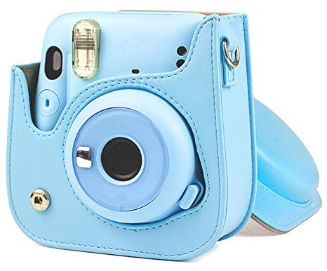 Plyisty Étui Mini 11, Mini étui en Cuir PU, étui de Protection pour Appareil Photo pour Mini 11, avec bandoulière réglable(Bleu Clair)