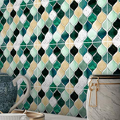 Adesivo a mosaico per piastrelle da parete e pavimento, decorazione per la casa, cucina, bagno, 20 x 20 cm, adesivi a mosaico, colori verde e giallo