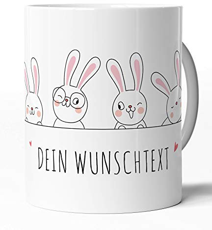 tassenprinter Spruch-Tasse - süße Häschentasse - Geschenk-Idee zum Geburtstag, Jahrestag, Ostern, Valentinstag - Spruchtasse Hase/Kaninchen/Häschen/Hasi (weiß, Häschen personalisiert)