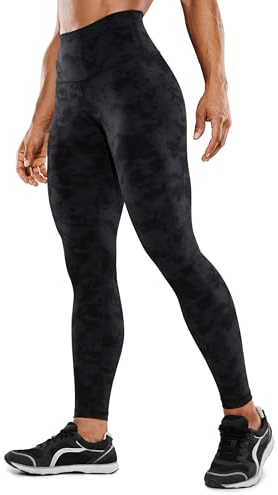 CRZ YOGA Hugged Feeling Damen High Waist Sports Leggings Blickdicht Yoga Leggins Kompression Sporthose mit Tasche - 71cm Der Rauchtintennebel 40