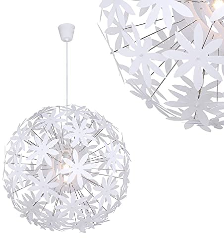 bmf-versand Hängelampe Schlafzimmer Blüten Weiß - Hängeleuchte Kinderzimmer Mädchen - Pendelleuchte Blume Kugel 60 cm - Pendellampe Jugendzimmer inkl Pflegetuch - Fassung E27