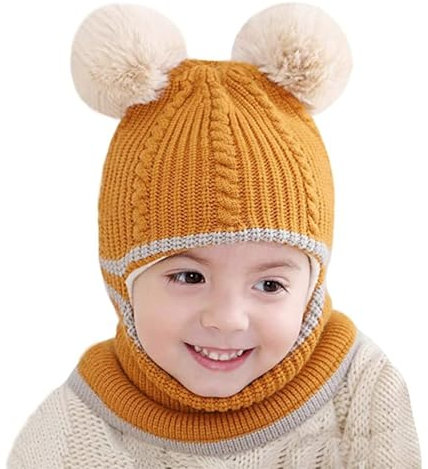 crazy bean Warme Wintermütze für Kinder Kapuzenschal Schal 3 in 1 Strickmütze Süße Kindermützen Gegen Erfrierungen