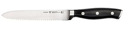 HENCKELS Forged Accent Razor-Sharp 5-inch Serrated Utility Knife, Tomato Knife, German Engineered Informed by 100+ Years of Mastery,Black