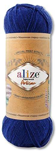 Wohnkult Alize 100 g Superwash Artisan Sockenwolle Premium 16 Auswahl Kontrast Häkeln Stricken (797 | Blau)