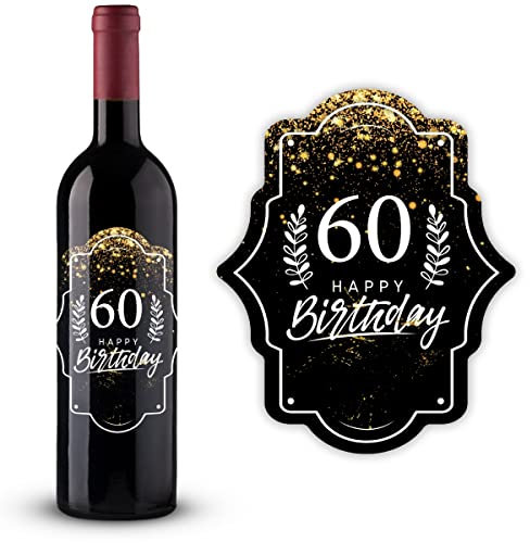 GRAVURZEILE Flaschenetikett – Zum Geburtstag - schönes Geschenk zum Geburtstag - Geschenk für jeden Weinliebhaber - für jede Weinflasche geeignet- Geschenk für Sie & Ihn Farbe 60. Geburtstag