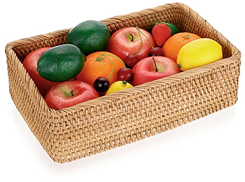 IGNPION Corbeille à fruits rectangulaire en rotin tressé, Caisse Rangement pour nourriture et salle à manger