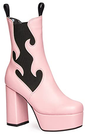 Lamoda Ankle Boots Feelings in Pink PU, Round Toe Design with Platform and Pull Tabs, Chic Trendy High Heel Footwear for Women Teens, Stylish Comfort UK 3