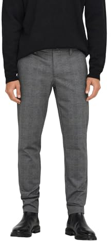 ONLY & SONS O&S Stoffhose Chino Elegante Business Pants Karierte Stretch Trousers Slim Fit Tapered Leg ONSMARK, Farben:Grau, Größe Hosen:36W / 34L, Beinlänge:L34