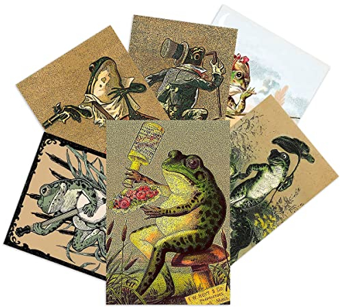 Vintage Banjo Frosch Poster Lustige Frosch Leinwand Gemälde Retro Poster und Druck Wandkunst Bild für Wohnästhetik Zimmer Home Dekoration 20,3 x 25,4 cm ungerahmt 6 Stück